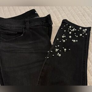 Express Black Skinny Jeans with Pearl & Stud Embellishments